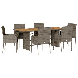 vidaXL Patio Dining Set with Cushions Garden Furniture 7 Piece Gray Poly Rattan - Gray Wood 6 Items - 1 of 4