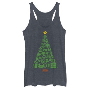 Women's Nintendo Christmas Tree Mosaic Racerback Tank Top - 1 of 3