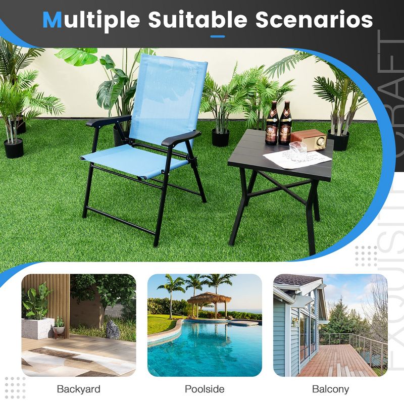 Tangkula Set of 2 Patio Folding Chairs Outdoor Portable Pack Lawn Chairs w/ Armrests, 5 of 8