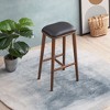 Vynxaria Black Brown Bar Stools - Mid-Century Modern Dining Chairs - 3 of 4