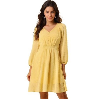 Wide Sleeve Flowy Chiffon Dress Yellow