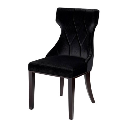 Luxurious Black Velvet and Walnut Wing-Back Dining Chairs, Set of 2