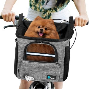 PetAmi Dog Bike Basket, Soft-Sided Ventilated Carrier Backpack, Pet Bicycle Handlebar Puppy Cat Kitten, Car Booster Seat Safety Strap - 1 of 4