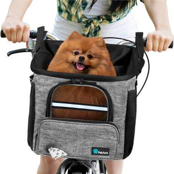 PetAmi Dog Bike Basket, Soft-Sided Ventilated Carrier Backpack, Pet Bicycle Handlebar Puppy Cat Kitten, Car Booster Seat Safety Strap