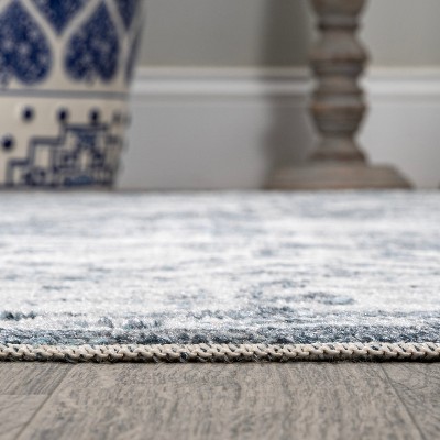 Keesha Blue and Cream Medallion Washable Area Rug 5'3" x 7'7"