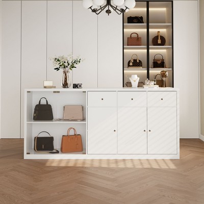 FUFU&GAGA White Storage and Display Cabinet Island - Modern Organizer for Bags, Shoes, and Decor Dresser Multifunctional Cabinet