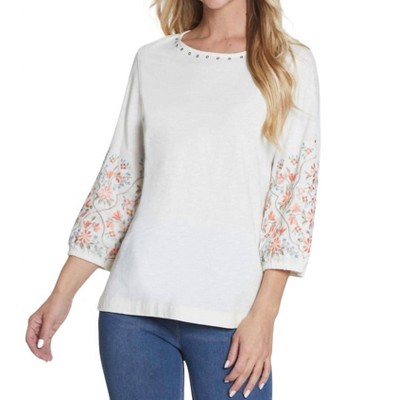 Women's 3/4 Embroidered Slub Knit Top - Multiples