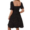 Womens Square Neck Printed Smocked with Ruffle Trim Lace Up Dress - 3 of 4