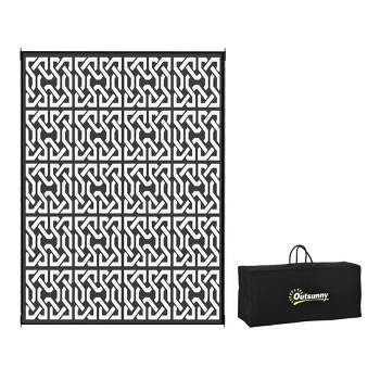 Outsunny RV Mat, Outdoor Patio Rug / Large Camping Carpet with Carrying Bag, 9' x 12', Waterproof Plastic Straw, Reversible, Black & White Chain