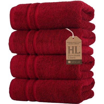 Hawmam Linen Burgundy Hand Towels 4 Pack Turkish Cotton Premium Quality Soft and Absorbent Small ...