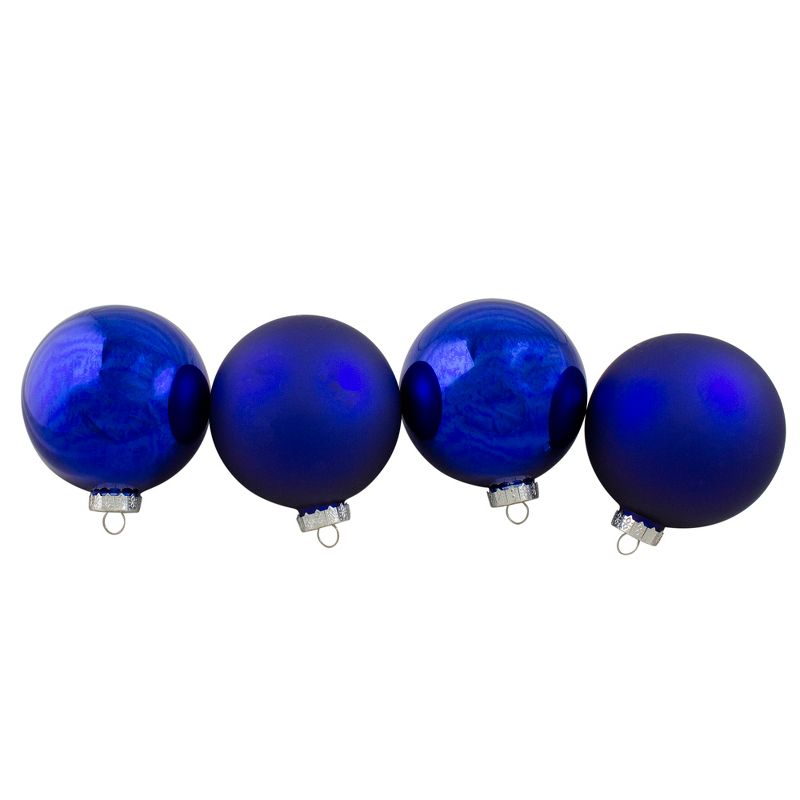 Northlight 4ct Royal Blue 2-Finish Glass Christmas Ball Ornaments 4" (100mm), 1 of 6
