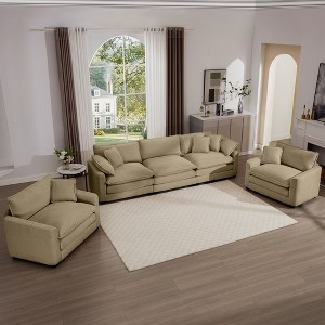 3 Pieces Corduroy Sofa Set with Soft Cushions and Pillows, Luxurious Design and Flexible Sofa Combinations - 1 of 4