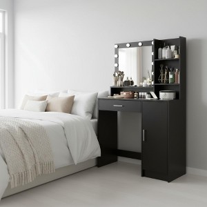 Homy Casa Vanity Desk with Lighted Mirror,Storage Shelves and Cabinet for Bedroom or Dressing Area - 1 of 4