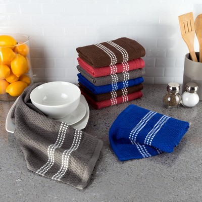 100% Combed Cotton Dish Cloths Pack-Absorbent Popcorn Terry Weave-Kitchen Dishtowels, Cleaning/Drying by Hastings Home (8 Pack-Multiple Colors)
