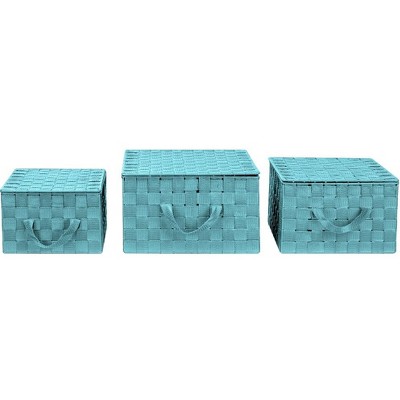Aqua Woven Polypropylene Stackable Storage Basket Set with Lids