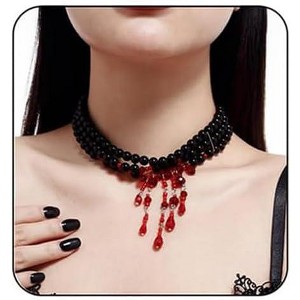 Gothic Blood Drop Fringe Choker With Crystal & Pearl Beads For Vampire Halloween Punk Jewelry - 1 of 4