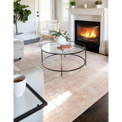 Carnation Pink Rectangular Stain-Resistant Synthetic Accent Rug
