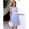 Coolmee Women's Summer Maternity Mini Dress One Shoulder Sleeveless Knot Short Dress Tiered Flowy Sundress - 3 of 4