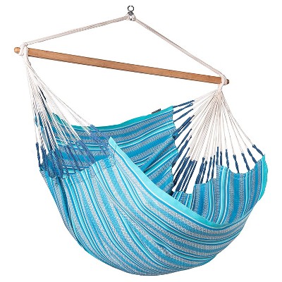 La Siesta HAL21-X3 Habana Organic Cotton Indoor or Outdoor Hanging Ceiling Bamboo Lounger Hammock Chair Swing Kingsize, Azure Blue