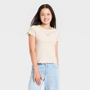 Girls' Short Sleeve Embellished Ribbed T-Shirt - art class™ - 1 of 4