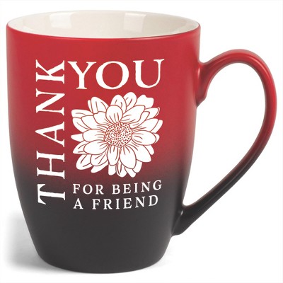 Elanze Designs Thank You For Being A Friend Two Toned Ombre Matte Red and Black 12 ounce Ceramic Stoneware Coffee Cup Mug