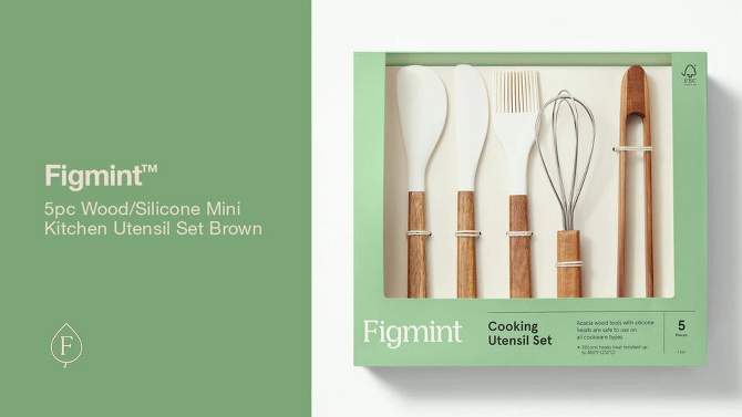5pc Wood/Silicone Mini Kitchen Utensil Set Brown - Figmint&#8482;, 2 of 8, play video