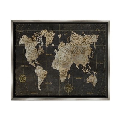 Stupell Rustic Giraffe Animal Pattern Atlas Map Compass Framed Canvas