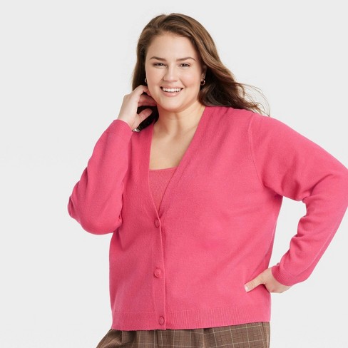 Plus size pink outlet cardigan sweater