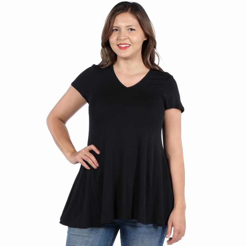 24seven Comfort Apparel Womens Short Sleeve Plus Size V Neck Tunic T Shirt Top, 1 of 5