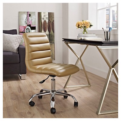 Tan Vinyl Armless Swivel Task Chair with Chrome Base