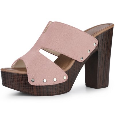 Perphy Women's Platform Slip-on Block High Heels Slides Mule Sandals