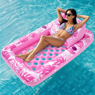 Sloosh Inflatable Pool Tanning Adult Float Pool Lounger with Blue Leaf Design - Cozy, Trendy, and Perfect for Relaxation