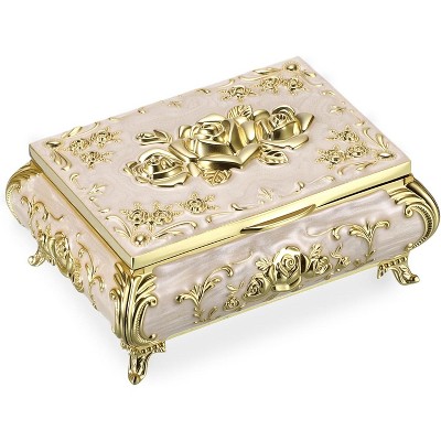 Vintage Metal Jewelry Box For Rings Earrings Necklace Treasure Chest Organizer