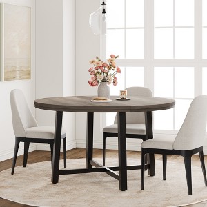 Industrial Farmhouse 47" Round Dining Table,Wooden Top with Rustic Finish, Seats 4-6 Comfortably for Kitchen & Dining Room - 1 of 4