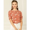 INSPIRE CHIC Women's Floral Summer Crew Neck Casual Shirred Short Sleeve Blouse - 2 of 4