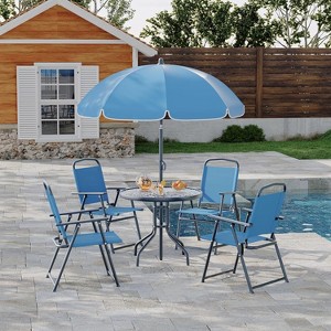6 Pieces Outdoor Dining Set With Umbrella, Patio Table and 4 Folding Chairs With Umbrella, Garden Patio Furniture Set With Umbrellas, for Patio - 1 of 4