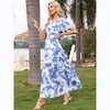 INSPIRE CHIC Women's Summer Floral Short Sleeve V Neck Belted Flowy Beach A-Line Maxi Dresses - 4 of 4
