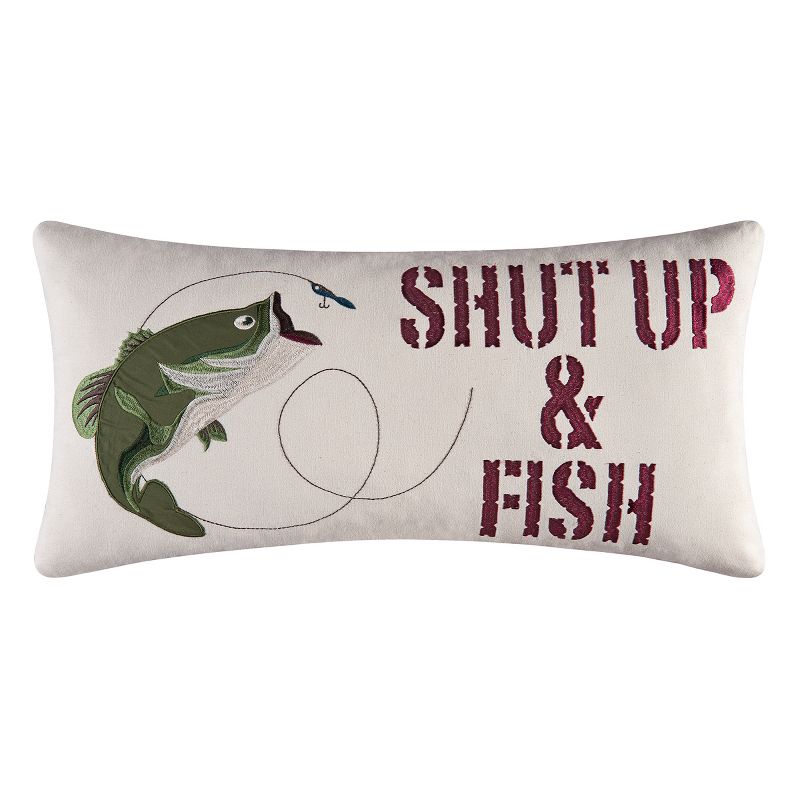 C&F Home 12" x 24" Shut Up & Fish Red Cotton Embroidered Pillow, 1 of 3