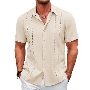 COOFANDY Men's Cuban Guayabera Shirt Casual Short Sleeve Button Down Shirts Summer Beach Shirts - 1 of 4