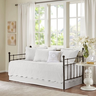 Vynxaria 6-Piece Reversible Scalloped Edge Daybed Cover Set - Cottage Charm, Twin Size