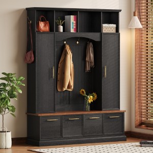 Lycvki 4-IN-1 Elegant 59" W Hall Tree with Walnut Bench and Adjustable Shelves - 1 of 4
