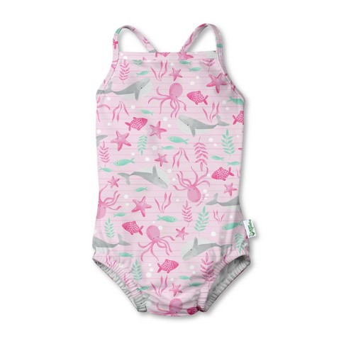 Green Sprouts Toddler Girls One Piece Swimsuit With Built In Absorbent Reusable Swim Diaper Pink Target