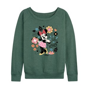 Women's - Disney - Minnie xoxo Lightweight French Terry Wide Neck Long Sleeve Shirt - 1 of 4