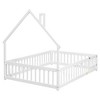 Full House-Shaped Headboard Bed with Handrails ,slats ,Natural，White - 3 of 4
