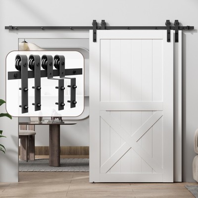 Bypass Sliding Barn Door Hardware Kit, Double Track for Double Door,Heavy Duty,Basic I/J Pulley,Slide Smoothly Quietly,Easy Install (No Door)