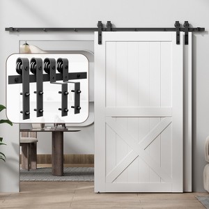 Bypass Sliding Barn Door Hardware Kit, Double Track for Double Door,Heavy Duty,Basic I/J Pulley,Slide Smoothly Quietly,Easy Install (No Door) - 1 of 4