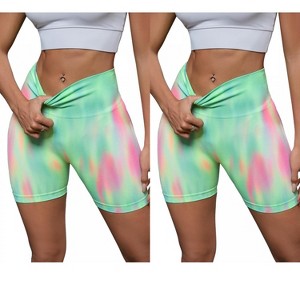 INSPIRE CHIC 2 Pcs Women's High Waist Tie Dye Tummy Control Workout Running Biker Thigh Slimmers - 1 of 4