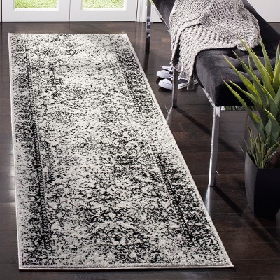 Grey and Black Hand-knotted Synthetic Runner Rug