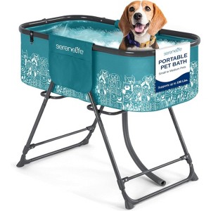 SereneLife Portable Dog Bath Tub with Built-In Drain System - Blue - 1 of 4