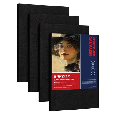 HANSILK Stretched Canvas for Painting-12x16 inch Set of 4-Primed White Blank Canvases for Painting